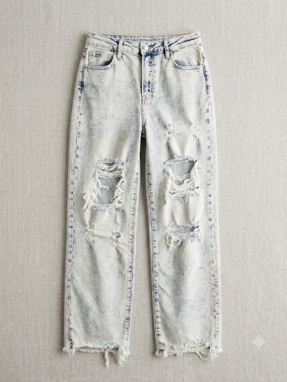Risen High Rise Knee Distressed Acid Wash Straight Leg Jeans Size 9/29